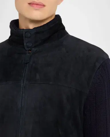 Emporio Armani Men's Suede and Wool-Knit Full-Zip Jacket | Thumbnail 4
