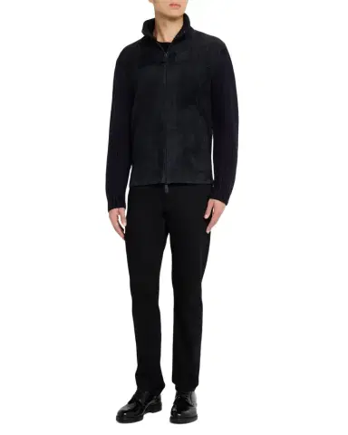 Emporio Armani Men's Suede and Wool-Knit Full-Zip Jacket | Thumbnail 1