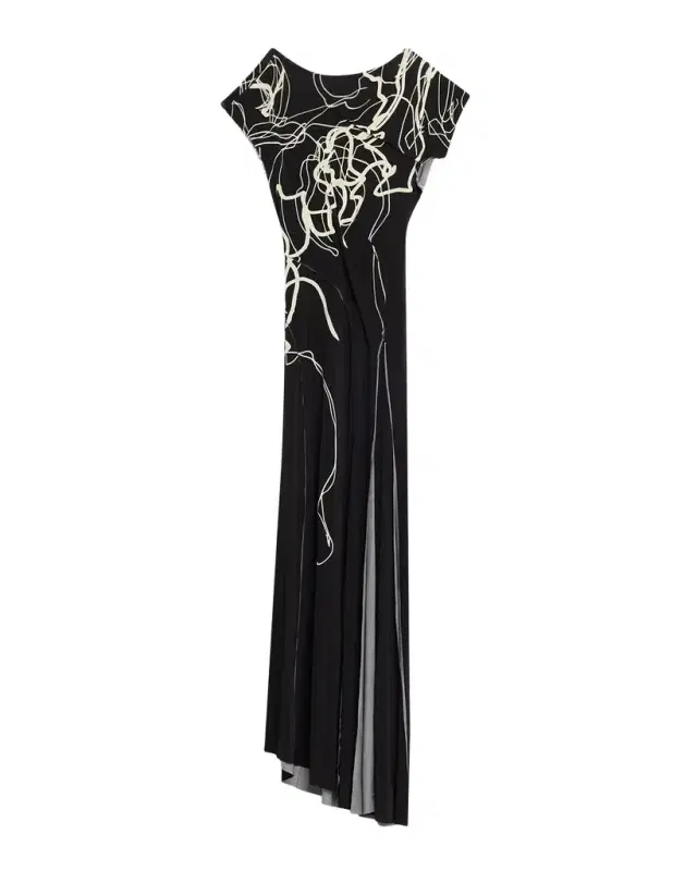 Bicolor Scribble-Print Gown