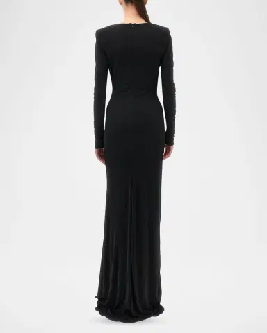 Roberto Cavalli Plunging Draped Crepe Jersey Long-Sleeve Gown | Thumbnail 3