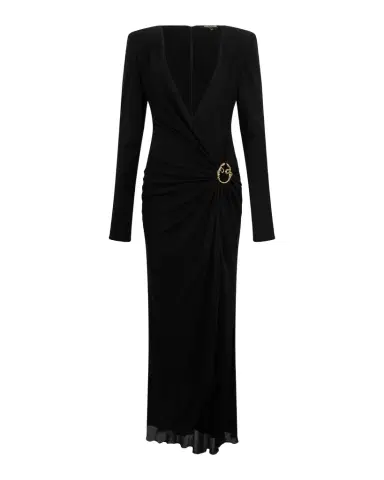 Roberto Cavalli Plunging Draped Crepe Jersey Long-Sleeve Gown | Thumbnail 1