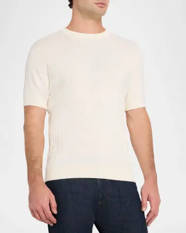 Emporio Armani Men's Jacquard Stripe Short-Sleeve Sweater | Thumbnail 3 Emporio Armani Men's Jacquard Stripe Short-Sleeve Sweater | Thumbnail 3