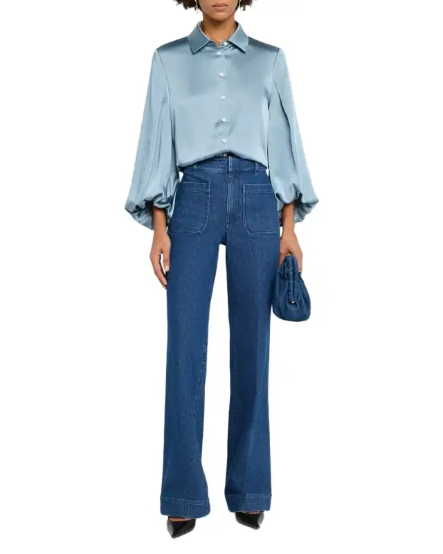 Tanya Taylor Marina Long-Sleeve Satin Blouse