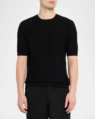 Emporio Armani Men's Texture-Knit Stretch Short-Sleeve Sweater | Thumbnail 3 Emporio Armani Men's Texture-Knit Stretch Short-Sleeve Sweater | Thumbnail 3