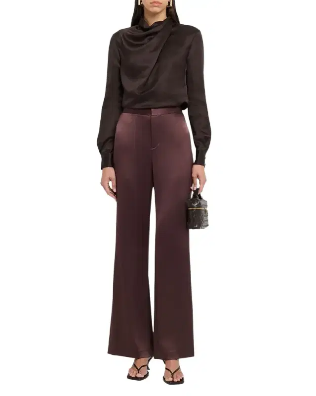 Marcela Cowl-Neck Textured Silk Long-Sleeve Top