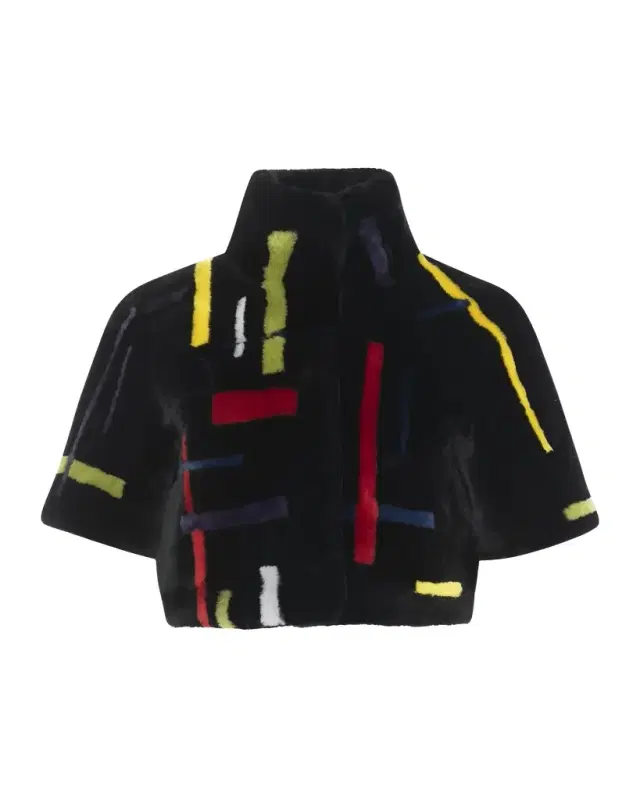 Reversible Abstract Shearling Lamb Bolero Jacket