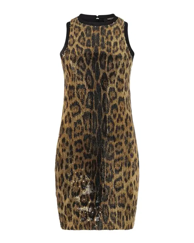Jaguar-Print Sequined Mini Dress