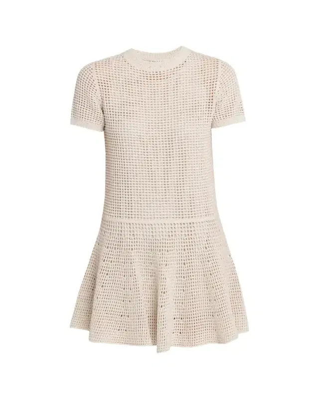 Pailette Open Knit Drop-Waist Short-Sleeve Mini Dress