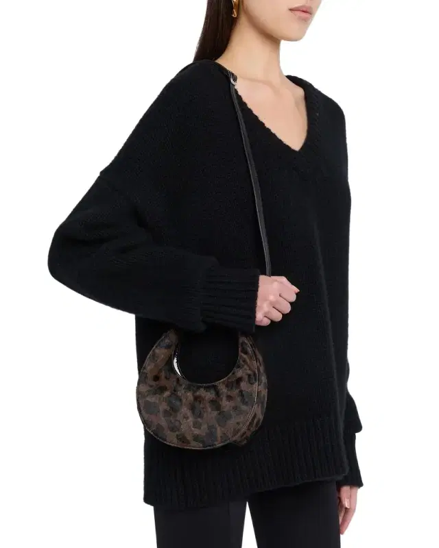 Goodnight Moon Leopard Calf Hair Crossbody Bag