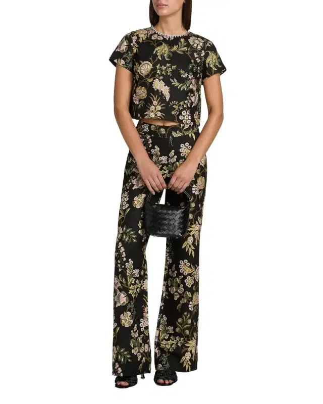 Hudson Short-Sleeve Jeweled Linen Top
