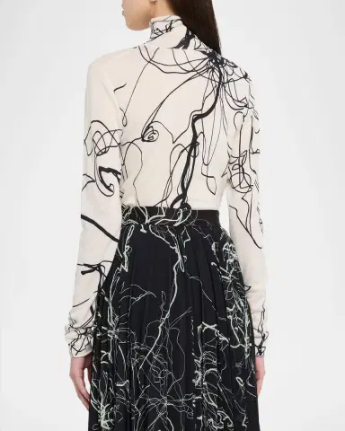 Jason Wu Collection Scribble-Print Turtleneck Wool Sweater | Thumbnail 2 Jason Wu Collection Scribble-Print Turtleneck Wool Sweater | Thumbnail 2