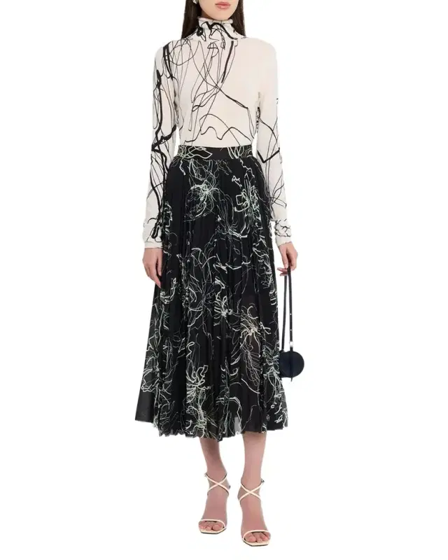 Scribble-Print Turtleneck Wool Sweater
