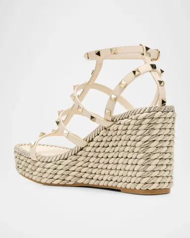 Valentino Garavani 95mm Rockstud Leather Wedge Espadrille Sandals | Thumbnail 3 Valentino Garavani 95mm Rockstud Leather Wedge Espadrille Sandals | Thumbnail 3