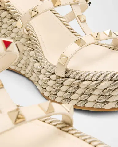 Valentino Garavani 95mm Rockstud Leather Wedge Espadrille Sandals | Thumbnail 4 Valentino Garavani 95mm Rockstud Leather Wedge Espadrille Sandals | Thumbnail 4