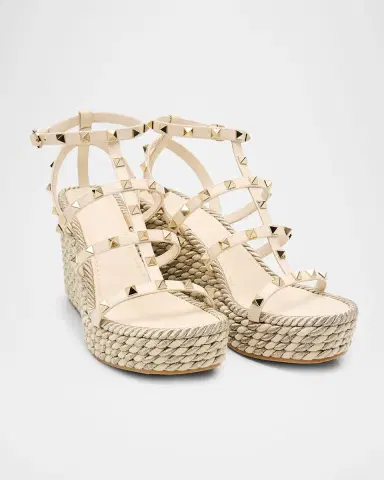 Valentino Garavani 95mm Rockstud Leather Wedge Espadrille Sandals | Thumbnail 6 Valentino Garavani 95mm Rockstud Leather Wedge Espadrille Sandals | Thumbnail 6