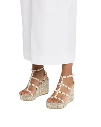 Valentino Garavani 95mm Rockstud Leather Wedge Espadrille Sandals | Thumbnail 1 Valentino Garavani 95mm Rockstud Leather Wedge Espadrille Sandals | Thumbnail 1