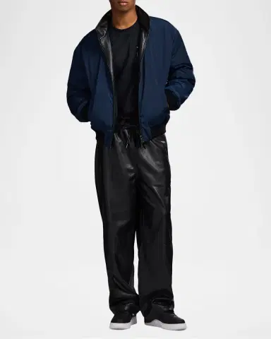 Avirex Men's Reversible Nylon to Napa Leather Track Jacket | Thumbnail 7 Avirex Men's Reversible Nylon to Napa Leather Track Jacket | Thumbnail 7