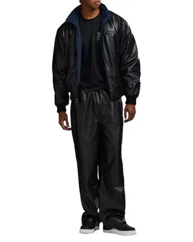 Avirex Men's Reversible Nylon to Napa Leather Track Jacket | Thumbnail 1 Avirex Men's Reversible Nylon to Napa Leather Track Jacket | Thumbnail 1