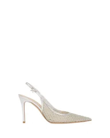 Gianvito Rossi 95mm Itaca Metallic Leather and Mesh Slingback Pumps | Thumbnail 1 Gianvito Rossi 95mm Itaca Metallic Leather and Mesh Slingback Pumps | Thumbnail 1