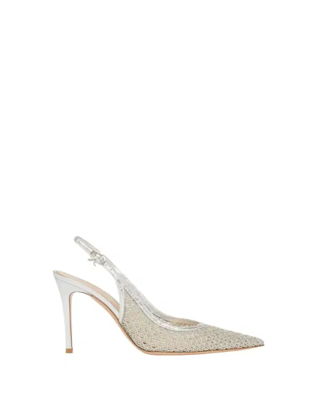Gianvito Rossi 95mm Itaca Metallic Leather and Mesh Slingback Pumps