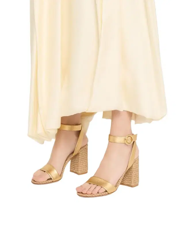 Luana 85 Nappa Leather & Raffia Block Heel Sandals
