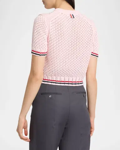 Thom Browne Hector Icon Short-Sleeve Pointelle Knit Sweater | Thumbnail 2 Thom Browne Hector Icon Short-Sleeve Pointelle Knit Sweater | Thumbnail 2