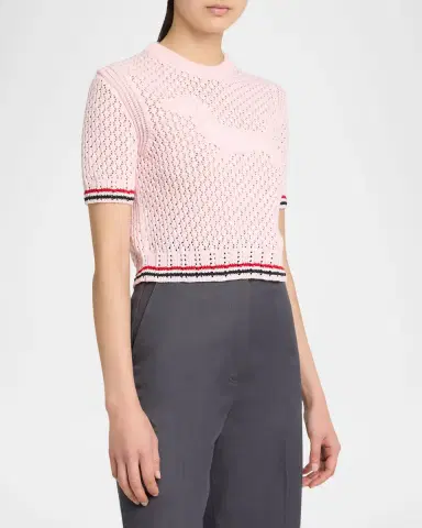 Thom Browne Hector Icon Short-Sleeve Pointelle Knit Sweater | Thumbnail 3 Thom Browne Hector Icon Short-Sleeve Pointelle Knit Sweater | Thumbnail 3