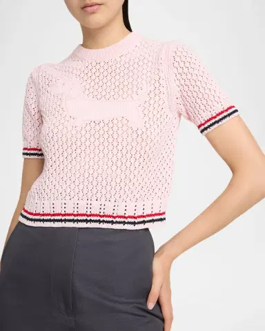 Thom Browne Hector Icon Short-Sleeve Pointelle Knit Sweater | Thumbnail 4 Thom Browne Hector Icon Short-Sleeve Pointelle Knit Sweater | Thumbnail 4
