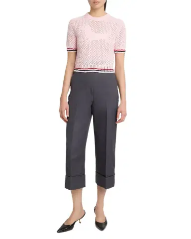Thom Browne Hector Icon Short-Sleeve Pointelle Knit Sweater | Thumbnail 1 Thom Browne Hector Icon Short-Sleeve Pointelle Knit Sweater | Thumbnail 1