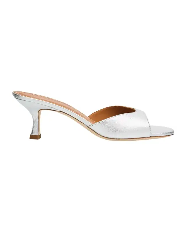 Brigitte Metallic Leather Kitten-Heel Mules