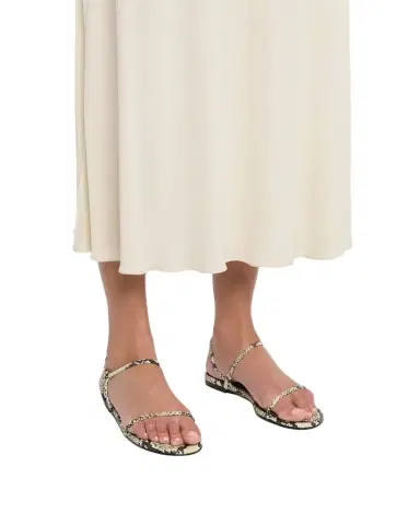 Staud Laurel Snake-Embossed Leather Flat Sandals | Thumbnail 1