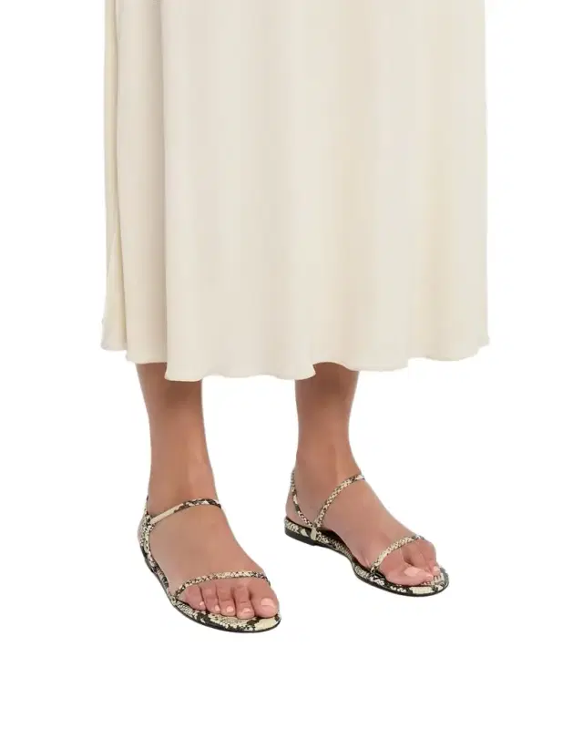 STAUD Laurel Snake-Embossed Leather Flat Sandals