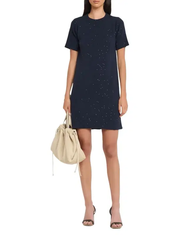 Pailette Knit Short-Sleeve Mini Shift Dress