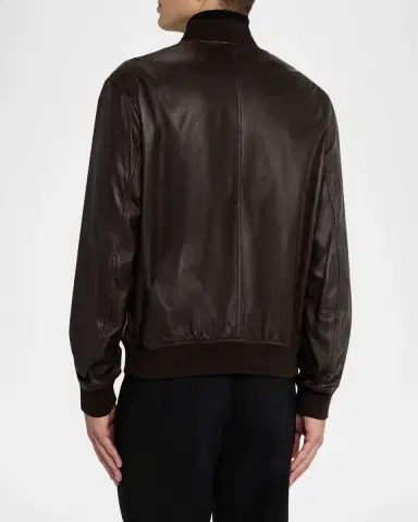 Emporio Armani Men's Leather Knit-Trim Jacket | Thumbnail 2 Emporio Armani Men's Leather Knit-Trim Jacket | Thumbnail 2