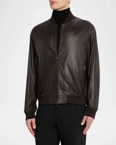Emporio Armani Men's Leather Knit-Trim Jacket | Thumbnail 3 Emporio Armani Men's Leather Knit-Trim Jacket | Thumbnail 3