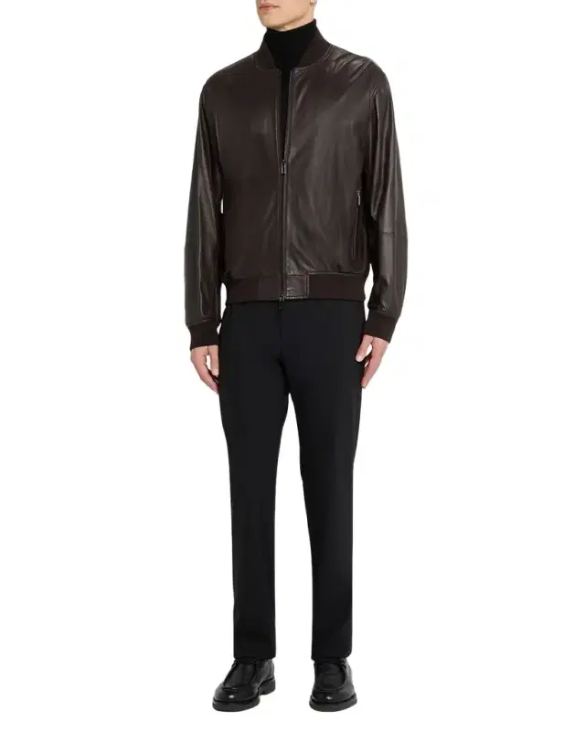 Men 's Leather Knit-Trim Jacket
