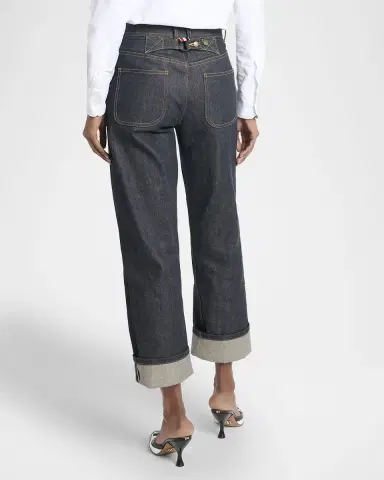 Thom Browne Back-Strap Straight-Leg Cuffed Crop Jeans | Thumbnail 2