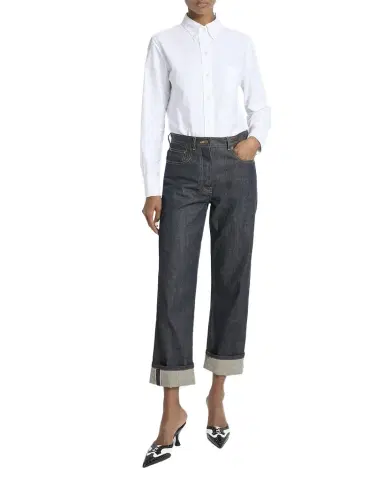 Thom Browne Back-Strap Straight-Leg Cuffed Crop Jeans | Thumbnail 1