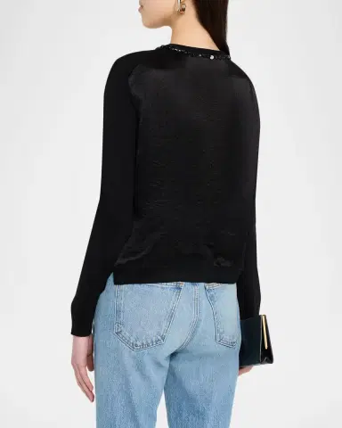 Jason Wu Collection Beaded Satin-Back Wool Cardigan | Thumbnail 2 Jason Wu Collection Beaded Satin-Back Wool Cardigan | Thumbnail 2