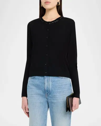 Jason Wu Collection Beaded Satin-Back Wool Cardigan | Thumbnail 3 Jason Wu Collection Beaded Satin-Back Wool Cardigan | Thumbnail 3
