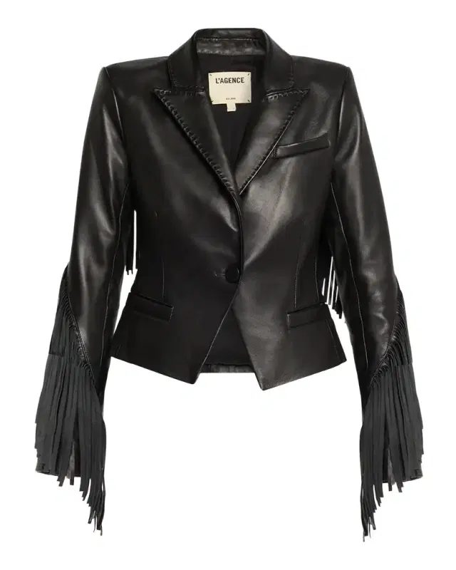 L 'Agence Vashti Fringed Lambskin Leather Blazer