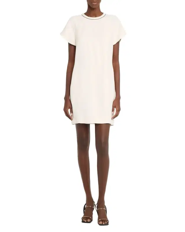 Fluid Linen Twill Mini Dress With Monili Trim