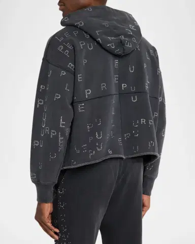 PURPLE Men 's Crystal Sequence Oversized Fleece Hoodie | Thumbnail 2