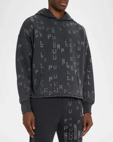 PURPLE Men 's Crystal Sequence Oversized Fleece Hoodie | Thumbnail 3