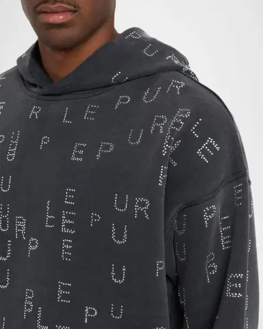 PURPLE Men 's Crystal Sequence Oversized Fleece Hoodie | Thumbnail 4