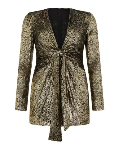 Roberto Cavalli Knotted Metallic Velvet Jacquard Long-Sleeve Mini Dress | Thumbnail 1 Roberto Cavalli Knotted Metallic Velvet Jacquard Long-Sleeve Mini Dress | Thumbnail 1