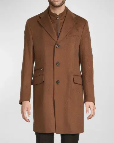 CORNELIANI Men's Virgin Wool Single-Breasted Top Coat with Zip Insert | Thumbnail 3