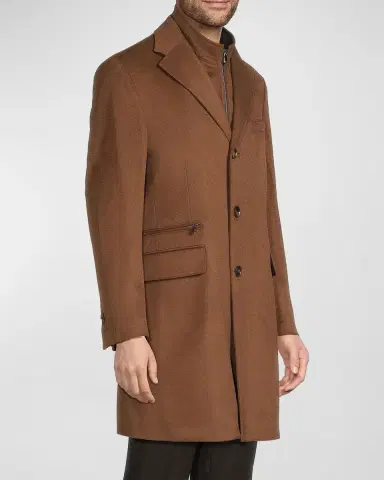 CORNELIANI Men's Virgin Wool Single-Breasted Top Coat with Zip Insert | Thumbnail 5