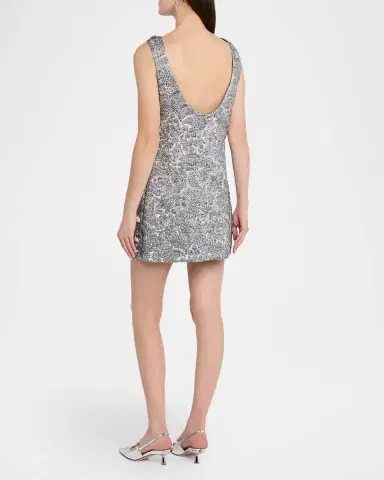 Dolce & Gabbana Metallic Brocade Sleeveless Buttoned Mini Dress | Thumbnail 3