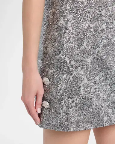 Dolce & Gabbana Metallic Brocade Sleeveless Buttoned Mini Dress | Thumbnail 5